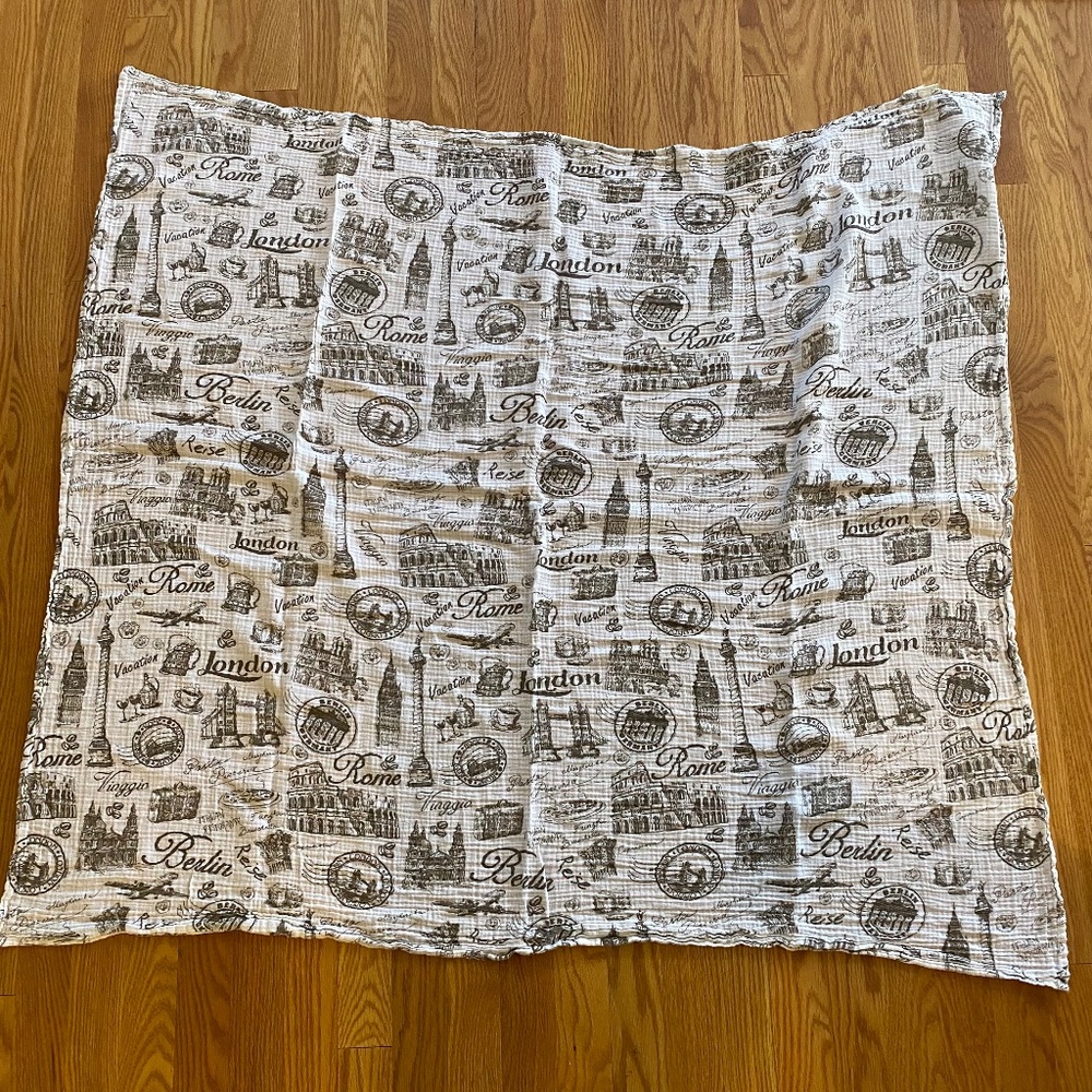 European Travel Theme Organic Cotton Swaddle Blanket